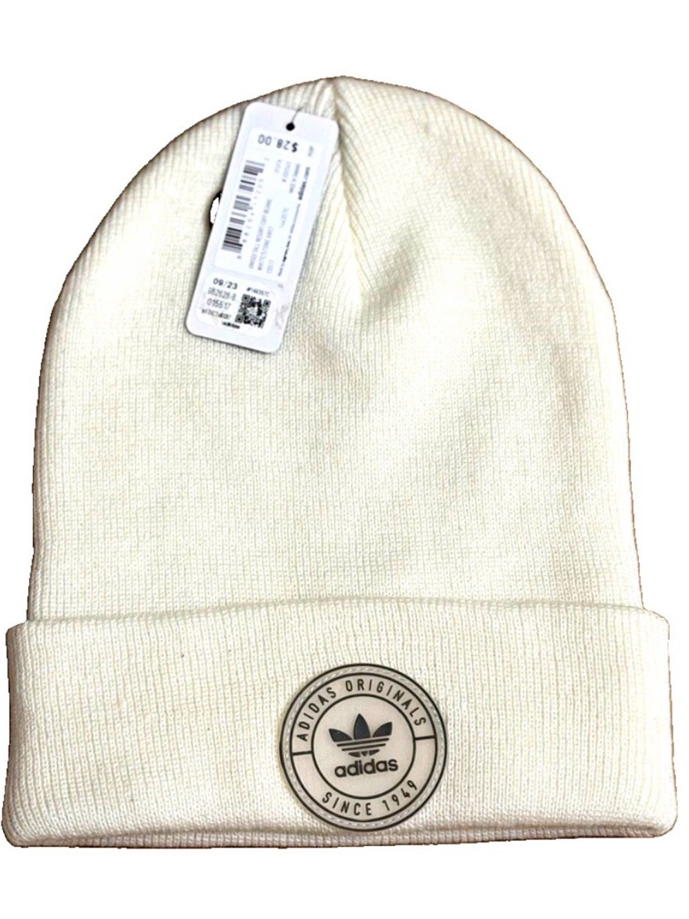 adidas Originals Cream Fold-Over Beanie with Trefoil Patch